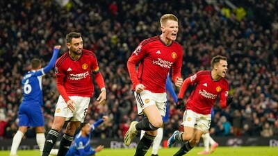 Manchester United's Scott McTominay, center, celebrates after scoring his side's second goal during the English Premier League match vs Chelsea (AP) Manchester United's Scott McTominay, center, celebrates after scoring his side's second goal during the English Premier League match vs Chelsea (AP)