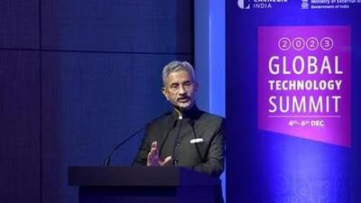 External affairs minister S Jaishankar addresses the Global Technology Summit in New Delhi on Monday. (ANI) External affairs minister S Jaishankar addresses the Global Technology Summit in New Delhi on Monday. (ANI)
