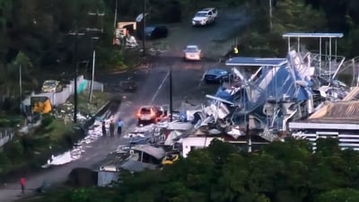 The explosion had caused "massive damage" to the Providence Industrial zone and surrounding areas on the main island of Mahe. (X/ @Uri_florentine)