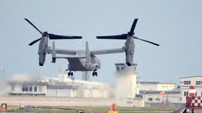 A US military CV-22 Osprey takes off from Iwakuni base (File/ AP)