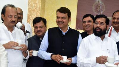 Nagpur: Maharashtra chief minister Eknath Shinde along with deputy CMs Devendra Fadnavis and Ajit Pawar on the first day of the Maharashtra assembly’s Winter Session on Thursday. (ANI) Nagpur: Maharashtra chief minister Eknath Shinde along with deputy CMs Devendra Fadnavis and Ajit Pawar on the first day of the Maharashtra assembly’s Winter Session on Thursday. (ANI)