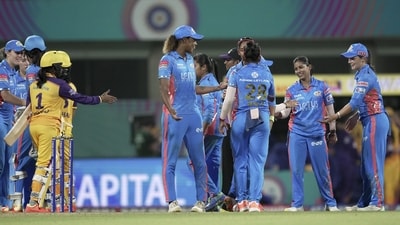 A still from the WPL 2023 eliminator match between Mumbai Indians and UP Warriorz (PTI)