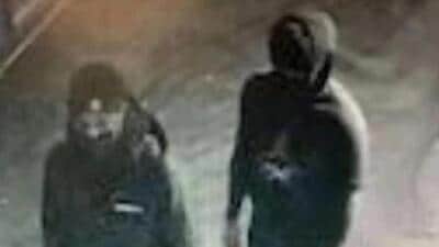 Security image of two male suspects who sprayed a noxious substance in a cinema in the Greater Toronto Area or GTA on Tuesday evening and disrupted the screening of a Hindi film. (York Regional Police) Security image of two male suspects who sprayed a noxious substance in a cinema in the Greater Toronto Area or GTA on Tuesday evening and disrupted the screening of a Hindi film. (York Regional Police)