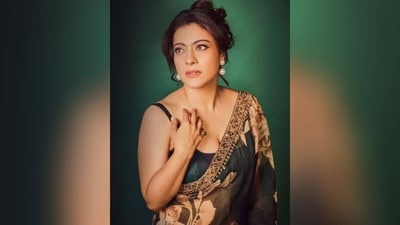 In terms of accessories, Kajol kept it minimal to let her outfit shine and just styled her look with an oversized pearl statement earrings, black emerald ring adorning her fingers and a pair of high heels. (Instagram/@kajol) In terms of accessories, Kajol kept it minimal to let her outfit shine and just styled her look with an oversized pearl statement earrings, black emerald ring adorning her fingers and a pair of high heels. (Instagram/@kajol)