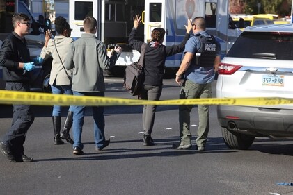 Police work at the scene of a fatal shooting that killed several people on the University of Nevada, Las Vegas campus on Wednesday, Dec. 6, 2023, in Las Vegas. (AP) Police work at the scene of a fatal shooting that killed several people on the University of Nevada, Las Vegas campus on Wednesday, Dec. 6, 2023, in Las Vegas. (AP)