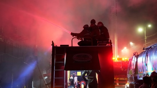 Eyewitnesses reported that the fire started when one of the shops caught fire during welding work on the ground floor.&nbsp;(AP)