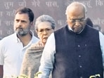 Congress leaders Rahul Gandhi, Sonia Gandhi and Mallikarjun Kharge. (ANI) Congress leaders Rahul Gandhi, Sonia Gandhi and Mallikarjun Kharge. (ANI)
