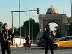 Security forces in the fortified Green Zone of Baghdad, Iraq. Security forces in the fortified Green Zone of Baghdad, Iraq.