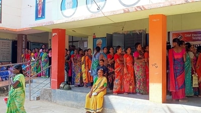 Telangana, Nov 30 (ANI): Women voters stand in a queue to cast their votes for the Telangana Assembly elections, on Thursday. (ANI Photo) (CEO Telangana) Telangana, Nov 30 (ANI): Women voters stand in a queue to cast their votes for the Telangana Assembly elections, on Thursday. (ANI Photo) (CEO Telangana)