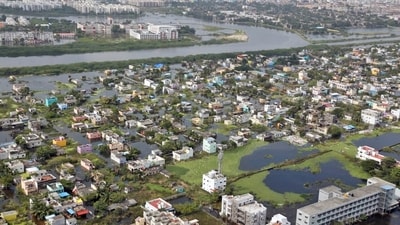 An aerial view of the flood-affected areas in and around Chennai on December 7. (ANI)