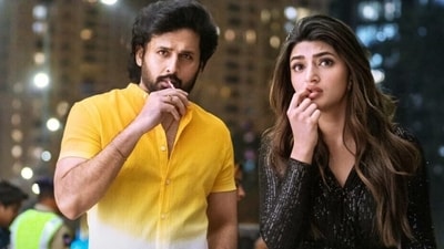 Nithiin and Sreeleela in a still from Extra Ordinary Man Nithiin and Sreeleela in a still from Extra Ordinary Man