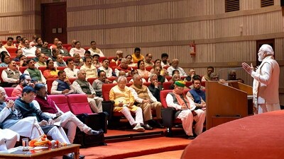 Prime Minister Narendra Modi addresses during the BJP Parliamentary Party meeting at the Parliament House in New Delhi on December 7. (PTI)