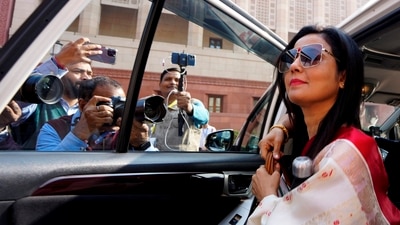 New Delhi: TMC MP Mahua Moitra arrives during the Winter session of Parliament. (PTI) New Delhi: TMC MP Mahua Moitra arrives during the Winter session of Parliament. (PTI)