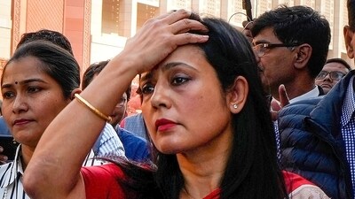New Delhi: TMC leader Mahua Moitra with other opposition leaders after being expelled by the Lok Sabha during the Winter session of Parliament. (PTI) New Delhi: TMC leader Mahua Moitra with other opposition leaders after being expelled by the Lok Sabha during the Winter session of Parliament. (PTI)