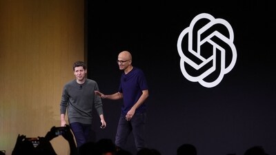 Microsoft CEO Satya Nadella (R) greets OpenAI CEO Sam Altman during the OpenAI DevDay event on November 06, 2023 in San Francisco, California. Microsoft CEO Satya Nadella (R) greets OpenAI CEO Sam Altman during the OpenAI DevDay event on November 06, 2023 in San Francisco, California.
