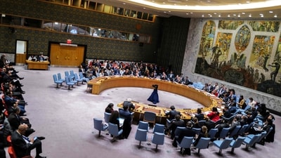 A general view shows the United Nations Security Council after the vote about a ceasefire in Gaza at UN headquarters in New York on December 8, 2023. (Photo by Charly TRIBALLEAU / AFP) A general view shows the United Nations Security Council after the vote about a ceasefire in Gaza at UN headquarters in New York on December 8, 2023. (Photo by Charly TRIBALLEAU / AFP)