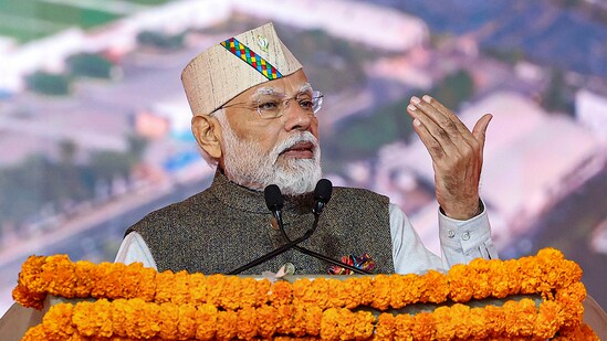Dehradun: Prime Minister Narendra Modi addresses the gathering during the inauguration of 'Uttarakhand Global Investors Summit 2023', in Dehradun, Friday, Dec. 8, 2023. (PTI)