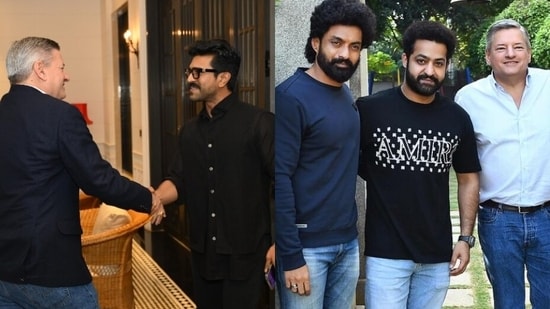Ram Charan and Jr NTR with Ted Sarandos (X)