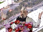 Union Home Minister Amit Shah addresses the concluding session of Uttarakhand Global Investors Summit 2023, in Dehradun on Saturday. 