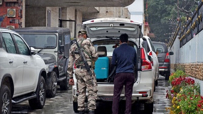 Ranchi, Dec 06 (ANI): Income Tax officials conduct a raid at the residence of Rajya Sabha MP Dheeraj Sahu, at Radium Road in Ranchi on Wednesday. (ANI Photo) (Somnath Sen) Ranchi, Dec 06 (ANI): Income Tax officials conduct a raid at the residence of Rajya Sabha MP Dheeraj Sahu, at Radium Road in Ranchi on Wednesday. (ANI Photo) (Somnath Sen)