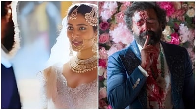 Animal's Mansi Taxak and Bobby Deol in the wedding scene from the film. Animal's Mansi Taxak and Bobby Deol in the wedding scene from the film.