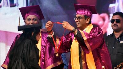 Chief Justice of India (CJI) Dhananjaya Chandrachud during the 20th convocation ceremony of Symbiosis International (Deemed University) at Lavale campus on Saturday. (HT PHOTO) Chief Justice of India (CJI) Dhananjaya Chandrachud during the 20th convocation ceremony of Symbiosis International (Deemed University) at Lavale campus on Saturday. (HT PHOTO)