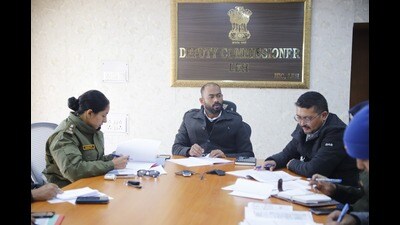 During the meeting, deputy district election officer Sonam Chosjor provided a comprehensive overview of the vulnerability mapping 2023, a significant initiative launched by the Election Commission of India (ECI) (HT Photo)