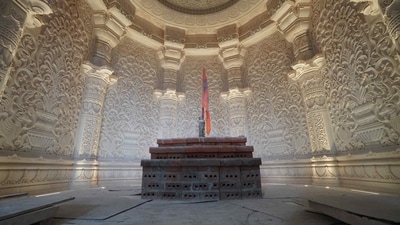 The sanctum sanctorum of Ram temple in Ayodhya. (X/ @ChampatRaiVHP)