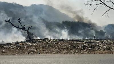 Gurugram, India-December 09, 2023: A fire broke out in Tauru forest area after illegal industrial chemical waste dumped caught fire and spread inside the forest leaving hundreds of trees turned into ashes, in Gurugram, India, on Saturday, 09 December 2023. (Photo by Parveen Kumar/Hindustan Times) Gurugram, India-December 09, 2023: A fire broke out in Tauru forest area after illegal industrial chemical waste dumped caught fire and spread inside the forest leaving hundreds of trees turned into ashes, in Gurugram, India, on Saturday, 09 December 2023. (Photo by Parveen Kumar/Hindustan Times)