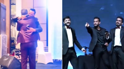 The image shows the groom hugging his friend. (Instagram/@thedewdropproject) The image shows the groom hugging his friend. (Instagram/@thedewdropproject)