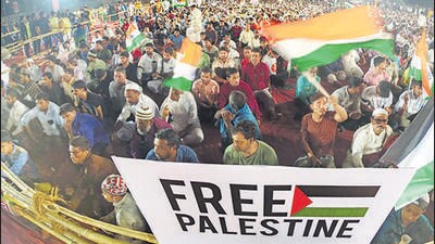 Mumbai, India - Dec. 9, 2023:People protest for the Palestinian cause organised by Mumbai Citizens Forum at YMCA ground , Bombay Central in Mumbai, India, on Saturday, December 9, 2023. (Photo by Anshuman Poyrekar/ Hindustan Times) (Hindustan Times) Mumbai, India - Dec. 9, 2023:People protest for the Palestinian cause organised by Mumbai Citizens Forum at YMCA ground , Bombay Central in Mumbai, India, on Saturday, December 9, 2023. (Photo by Anshuman Poyrekar/ Hindustan Times) (Hindustan Times)