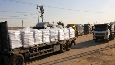 A new process for inspecting aid for Gaza at the Kerem Shalom crossing is being tested, but efforts to get permission for trucks to enter through the crossing and ramp up relief are still ongoing, a senior U.N. official told Reuters on Saturday. (AFP) A new process for inspecting aid for Gaza at the Kerem Shalom crossing is being tested, but efforts to get permission for trucks to enter through the crossing and ramp up relief are still ongoing, a senior U.N. official told Reuters on Saturday. (AFP)