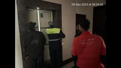 Security guards and society dwellers were able to evacuate her after 30 minutes of efforts with the help of electricians. (HT Photo)