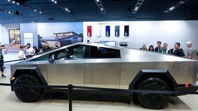 Tesla's new Cybertruck is shown on display at a Tesla store in San Diego, California, U.S., November 20, 2023. (REUTERS)