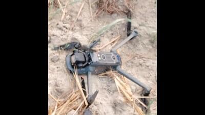 The China-made quadcopter that was recovered from a field at Rohilla Hazi village in Ferozepur district on Saturday. (HT Photo)