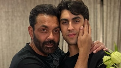 Bobby Deol with his elder son Aryaman Deol. Bobby Deol with his elder son Aryaman Deol.