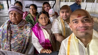 RJD chief Lalu Yadav and family visited the Tirumala Balaji temple on Saturday and offered prayers. Family members of Lalu Prasad Yadav including his wife Rabri Devi, sons Tejashwi Yadav, Tej Pratap Yadav and his grandchild visited the temple in Andhra Pradesh. (X/Tejashwi Yadav) RJD chief Lalu Yadav and family visited the Tirumala Balaji temple on Saturday and offered prayers. Family members of Lalu Prasad Yadav including his wife Rabri Devi, sons Tejashwi Yadav, Tej Pratap Yadav and his grandchild visited the temple in Andhra Pradesh. (X/Tejashwi Yadav)