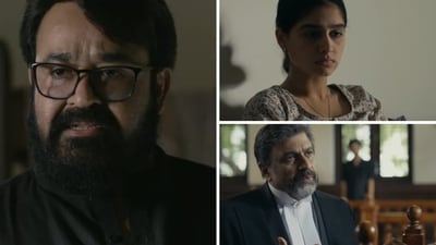 Mohanlal in a still from Neru. Mohanlal in a still from Neru.