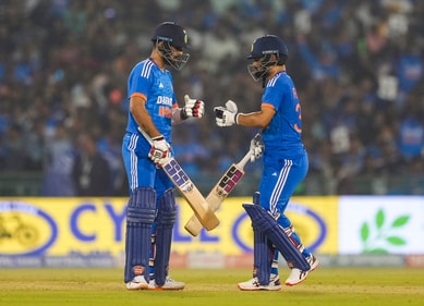 Indian batters Jitesh Sharma and Rinku Singh during the fourth T20I match between India and Australia, at Shaheed Veer Narayan Singh International Cricket Stadium, in Raipur, Friday, Dec. 1 (PTI) Indian batters Jitesh Sharma and Rinku Singh during the fourth T20I match between India and Australia, at Shaheed Veer Narayan Singh International Cricket Stadium, in Raipur, Friday, Dec. 1 (PTI)
