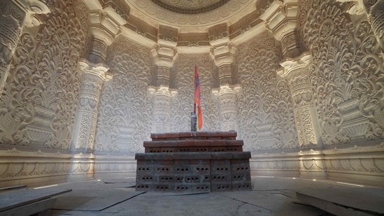 The sanctum sanctorum of Ram temple in Ayodhya. (X/ @ChampatRaiVHP)