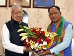 Chhattisgarh Chief Minister-designate Vishnu Deo Sai meets State Governor Biswabhusan Harichandan to stake claim in forming the government, at Raj Bhavan on Sunday. (ANI Photo) Chhattisgarh Chief Minister-designate Vishnu Deo Sai meets State Governor Biswabhusan Harichandan to stake claim in forming the government, at Raj Bhavan on Sunday. (ANI Photo)