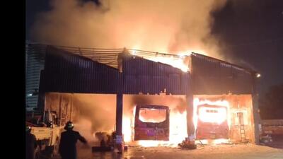 Two buses charred in fire at KDMT depot
