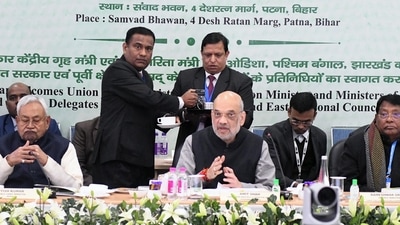 Union Home Minister Amit Shah with Bihar Chief Minister Nitish Kumar during 26th meeting of Eastern Zonal Council at CM Secretariat in Patna, Bihar,India, Sunday,10, 2023. (Photo by Santosh Kumar / Hindustan Times)