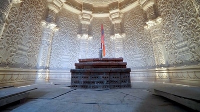 On Saturday, the Shri Ram Janmabhoomi Teerth Kshetra Trust revealed that the sanctum-sanctorum of the Ram Temple in Ayodhya is nearly complete. (ANI)