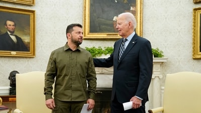 FILE - President Joe Biden meets with Ukrainian President Volodymyr Zelenskyy in the Oval Office of the White House, Sept. 21, 2023, in Washington.. (AP Photo/Evan Vucci, File) FILE - President Joe Biden meets with Ukrainian President Volodymyr Zelenskyy in the Oval Office of the White House, Sept. 21, 2023, in Washington.. (AP Photo/Evan Vucci, File)