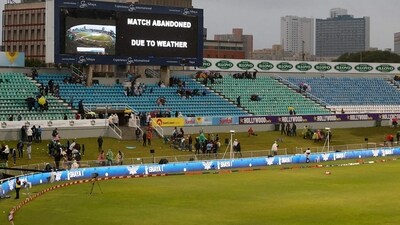 A general view of the digital board displaying the message that play has been abandoned due to rain at the first T20 cricket match between South Africa and India at Kingsmead Stadium in Durban (AFP) A general view of the digital board displaying the message that play has been abandoned due to rain at the first T20 cricket match between South Africa and India at Kingsmead Stadium in Durban (AFP)