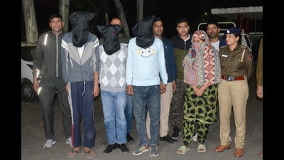 Chandigarh, India November 21, 2023: Police Personnel's with Accused of PGI Injection case at Police station sector 17 Chandigarh on Tuesday, November 21, 2023.Photo by Ravi Kumar/Hindustan Times Chandigarh, India November 21, 2023: Police Personnel's with Accused of PGI Injection case at Police station sector 17 Chandigarh on Tuesday, November 21, 2023.Photo by Ravi Kumar/Hindustan Times