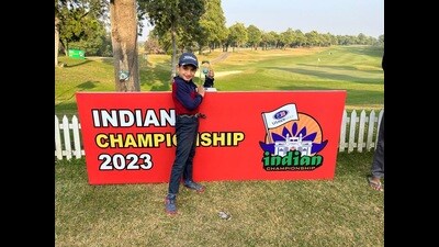 Nihaal Cheema after his win at the Indian championship 2023 organised by the US Kids Golf at the ITC Classic Golf Course in Manesar. (HT)