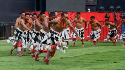 Members of a Naga tribe perform during the Hornbill Festival in Kohima, Nagaland. (PTI) Members of a Naga tribe perform during the Hornbill Festival in Kohima, Nagaland. (PTI)