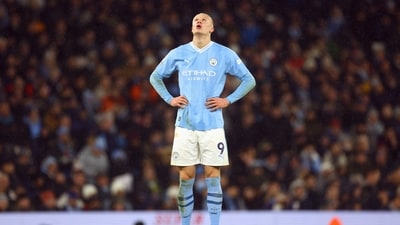 Manchester City's Erling Braut Haaland reacts during a match (REUTERS)